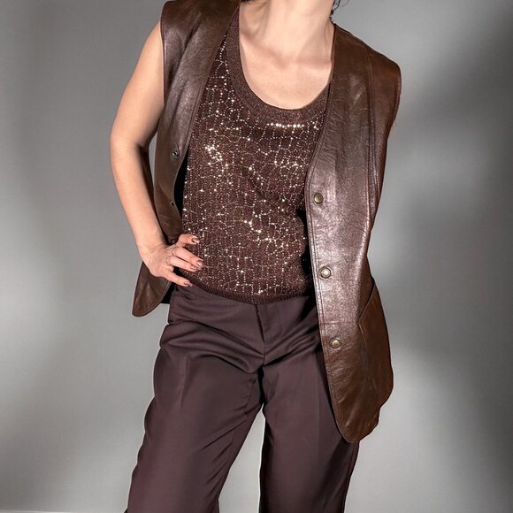 Vintage Long Brown Leather Vest by Jofama of Sweden - Picture 5 of 9